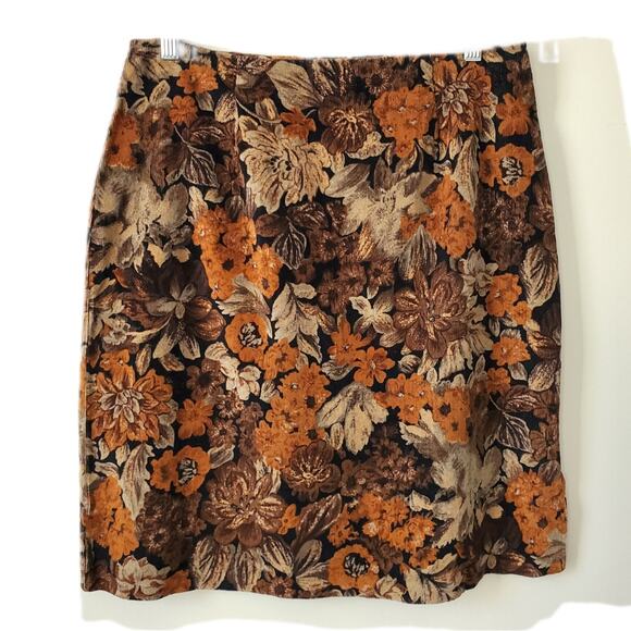 80s Brown Floral Corduroy Mini Skirt M Boho Prairie Cottagecore Goblincore - Picture 13 of 13